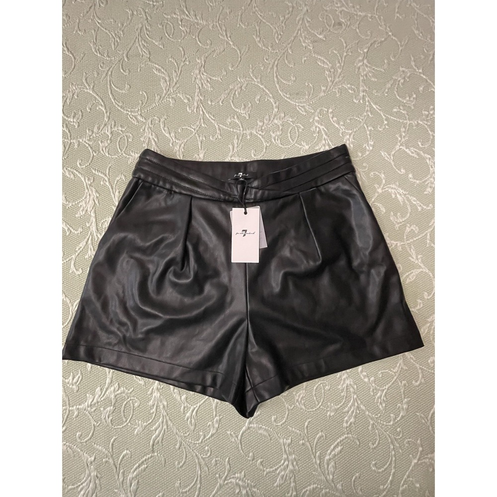 7 For All Mankind Shorts Womens Large Black Faux Leather Pleated Party Lined